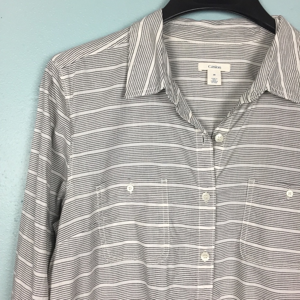 Caslon Long Sleeve Stripe Tunic Button Down